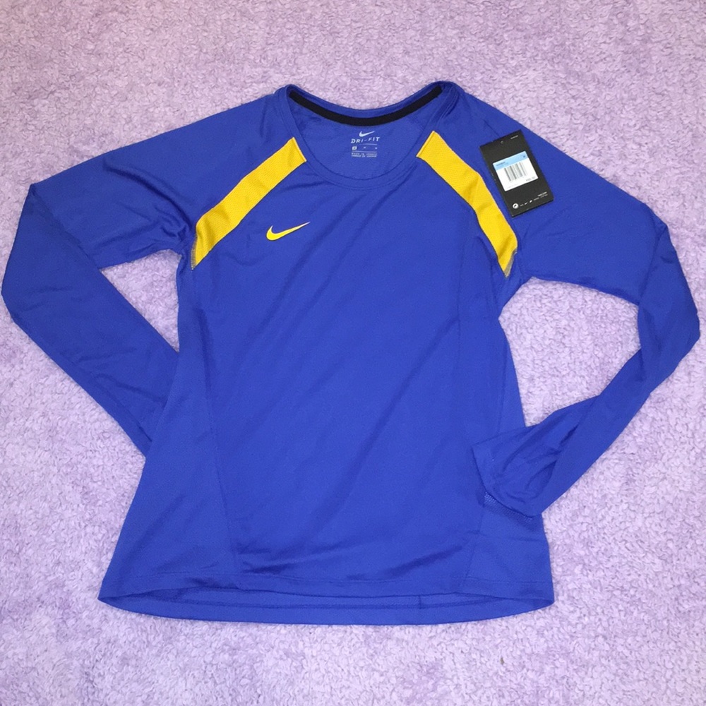 Blue And gold Nike drifit long sleeve shirt